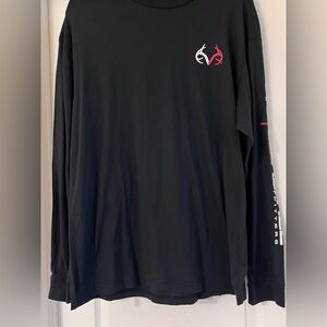 REALTREE Logo Printed Chest & Sleeve Long SLeeve Navy Blue CrewNeck Tee